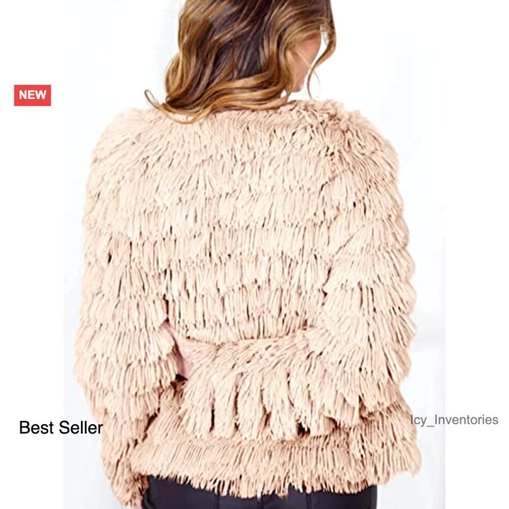 Open Front Faux Fur Cardigan Vintage Parka Shaggy Jacket Coat Y2K Chic - Picture 5 of 7